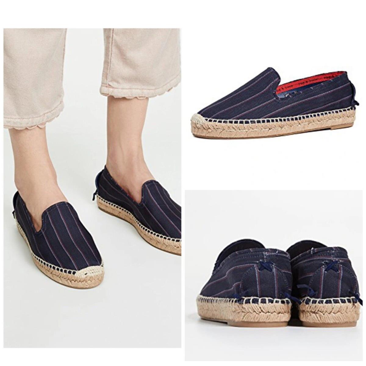 Rag Bone Del Rey Slip On Striped Espadrille In Navy Size: 36 US 6