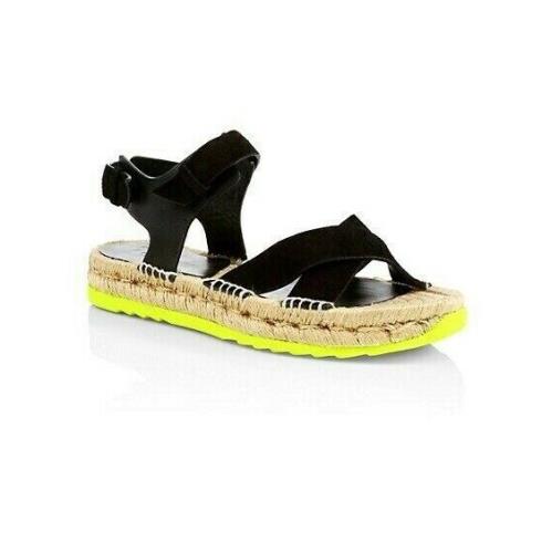 Rag Bone Giza Black Leather Suede Ankle Strap Espadrille Flat Sandals 38