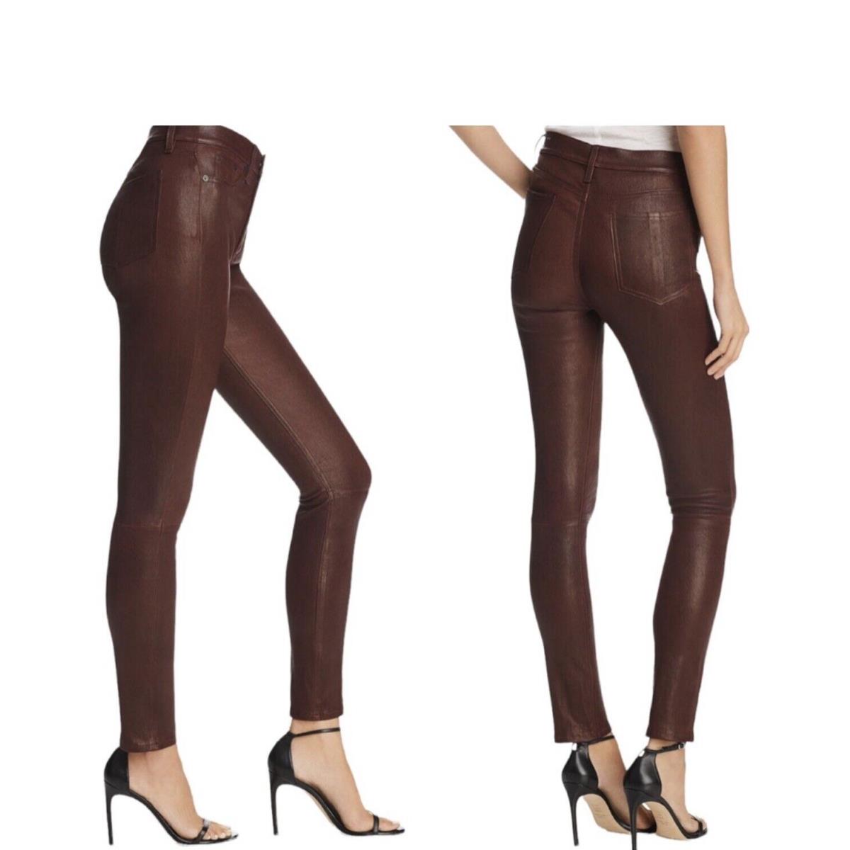 Rag Bone High Rise Ankle Skinny Leather Pants In Mahogany Size: 31