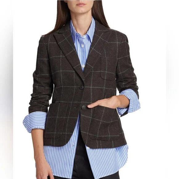 Rag Bone Nancy Windowpane Plaid Wool Blazer Brown Teal Size 00 - Ret