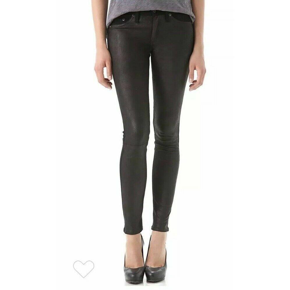 Rag Bone /jean 27 Hyde in Coal Black Leather Panel Stretch Skinny Jeans