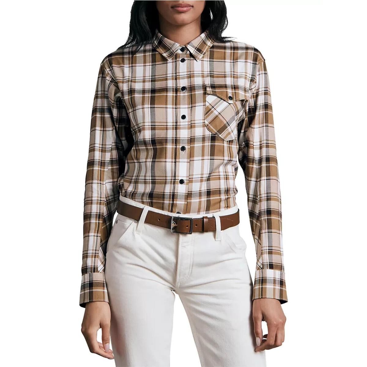 Rag Bone York Jonah Brown Plaid Cotton Blend Shirt Size Medium-$250