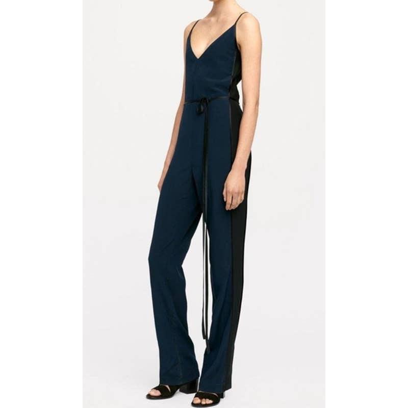 Rag Bone Rosa Silky Jumpsuit 4 Navy/black Spaghetti Strap Summer Wedding