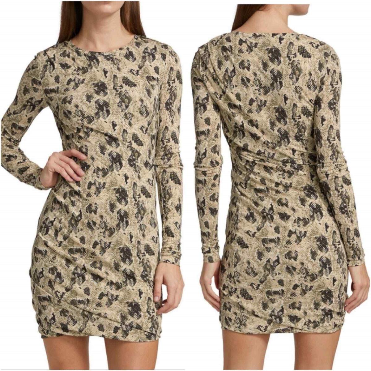 Rag Bone Poppy Draped Mini Dress Animal Print Size S Long Sleeve Snakesk