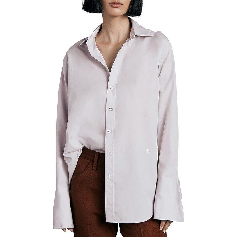 Rag Bone Diana Poplin Button Up Shirt Women`s S Lavender Solid Long Sleeve