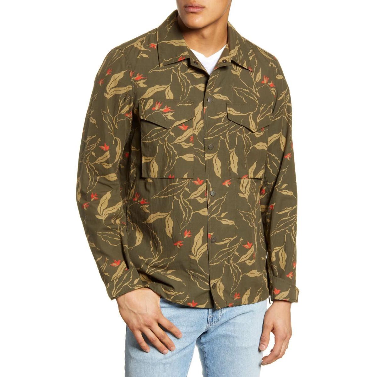 Rag Bone Mens Army Floral Flight Shirt Jacket Large Green