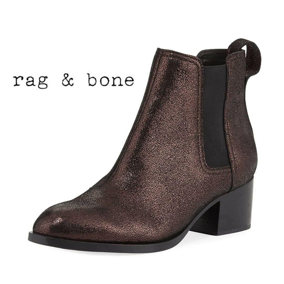 Rag Bone sz9.5 /40 Metallic Copper Walker Ankle Boots Booties Chelsea