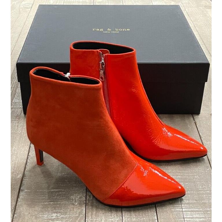 Rag Bone Beha Suede Patent Leather Booties In Orange Size: 35 US 5