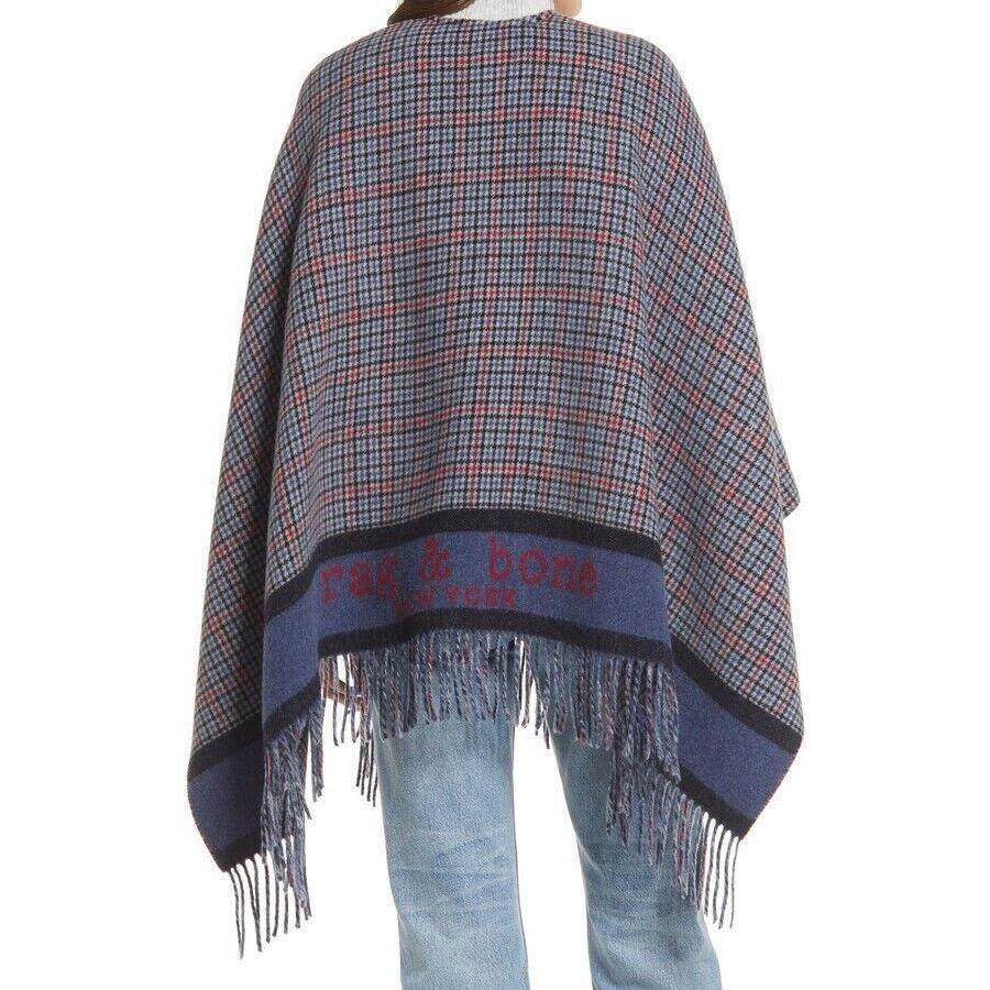 Rag Bone ESF-12315 Wilshire Reversible Wool Blend Poncho Charcoal-multi OS