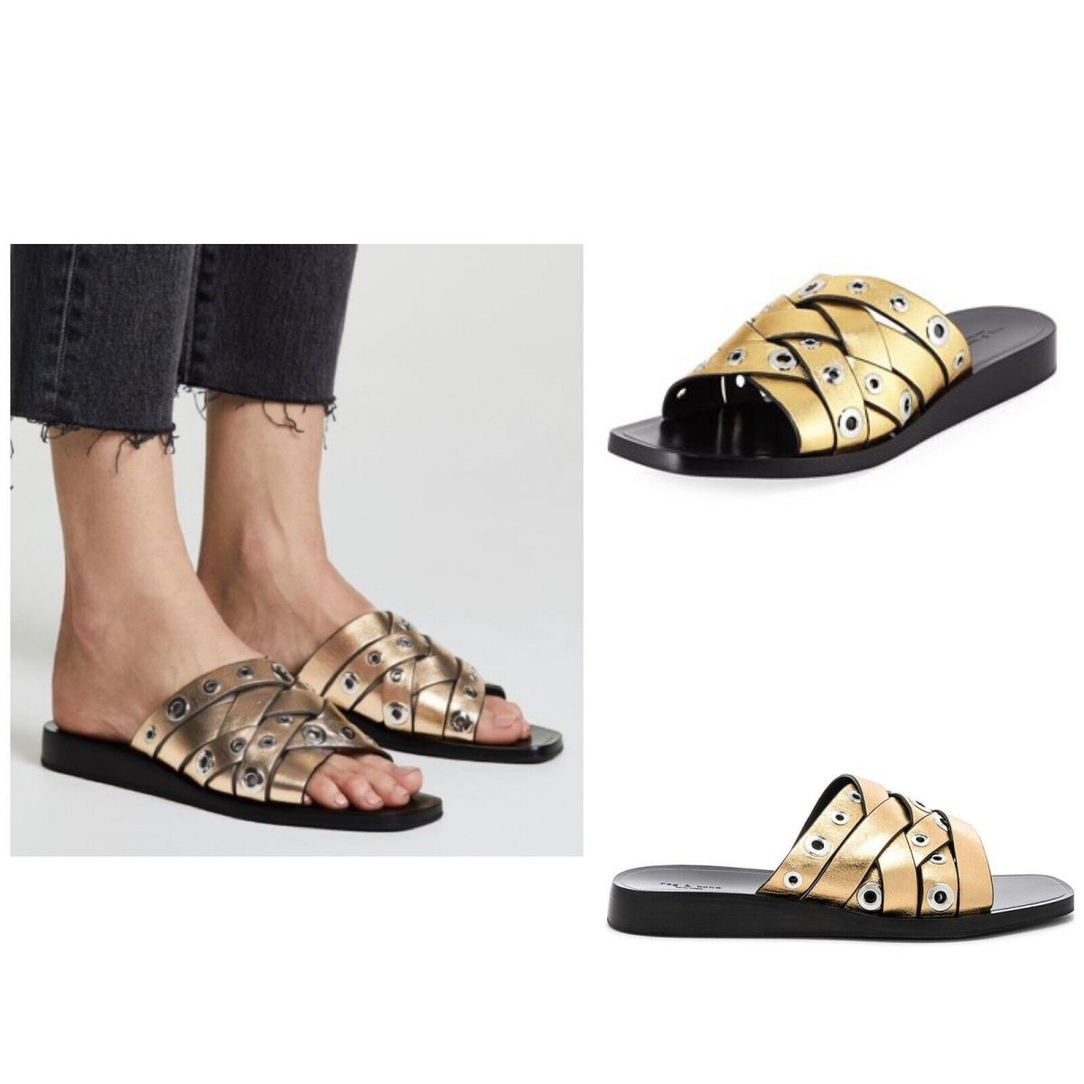 Rag Bone Hartley Flat Sandal In Gold Grommet Size:38.5 US 8.5