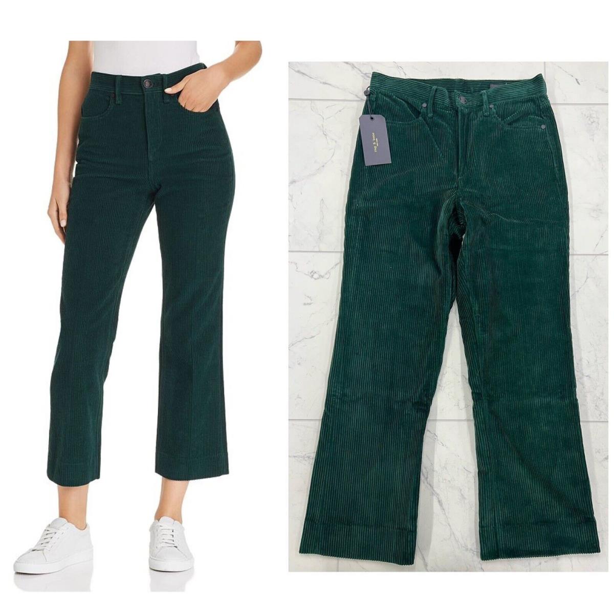 Rag Bone Dylan Cropped Flared Corduroy Jeans In Bottle Green Size: 27