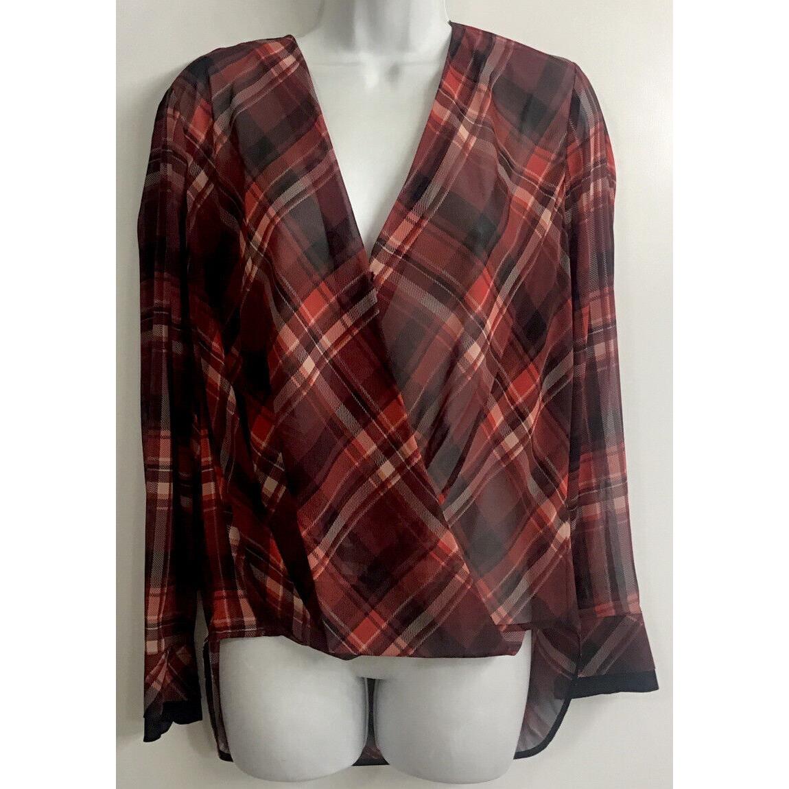 Rag and Bone Red Plaid Victor Blouse Long Sleeve Silk Size XS