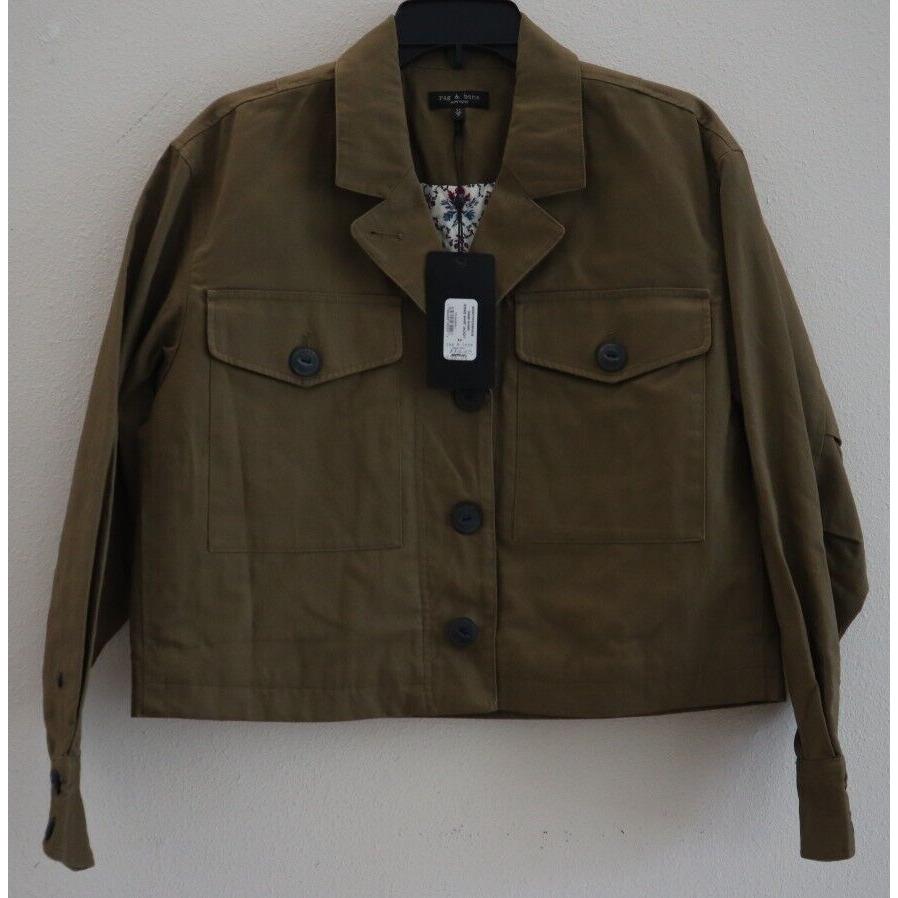 Rag Bone WAW22P2008 Women`s Sz XS Dark Khaki Cropped Jessie Shirt Jacket