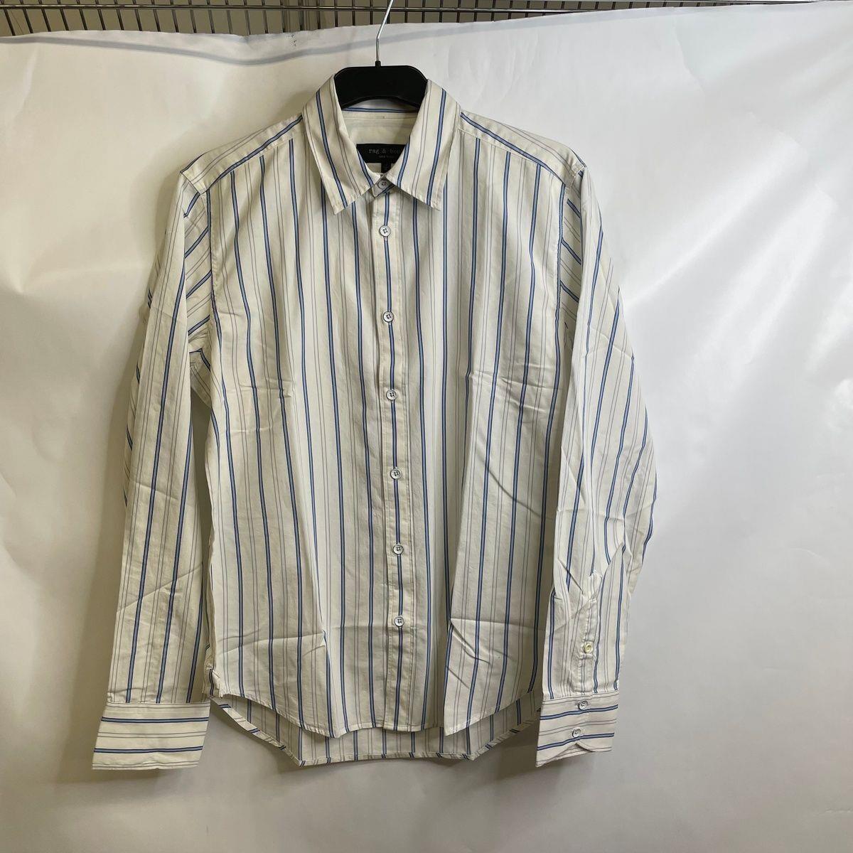 Rag Bone Rove Cotton Stripe Long Sleeve Shirt Men`s Size M White Blue