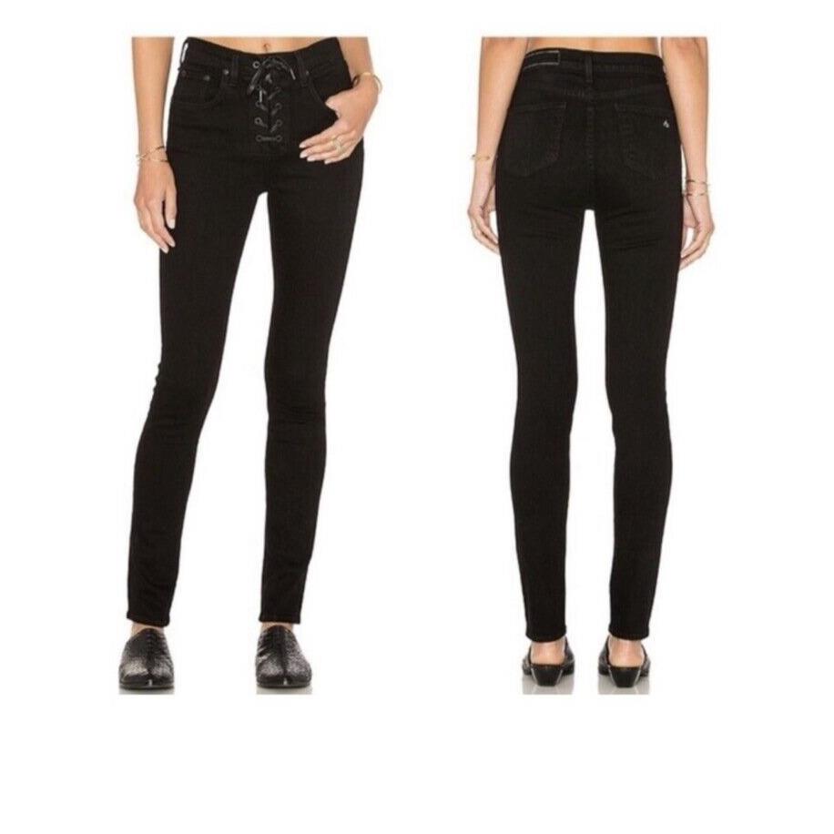 Rag Bone Lace Up High Rise Jeans In Black Coal Size:32