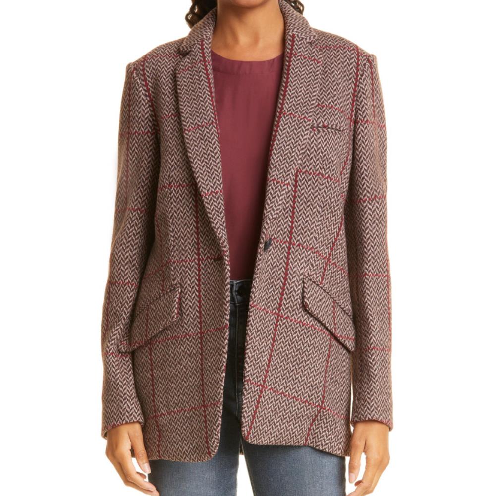 Rag Bone Sz0 Margot Plaid Tailored Wool Blend Blazer Jacket Paprika