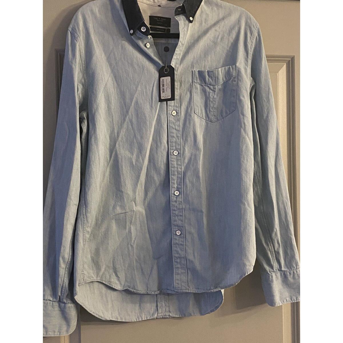 Mens Rag Bone Button Down Long Sleeve Yokohama Shirt Large Slim Fit Blue