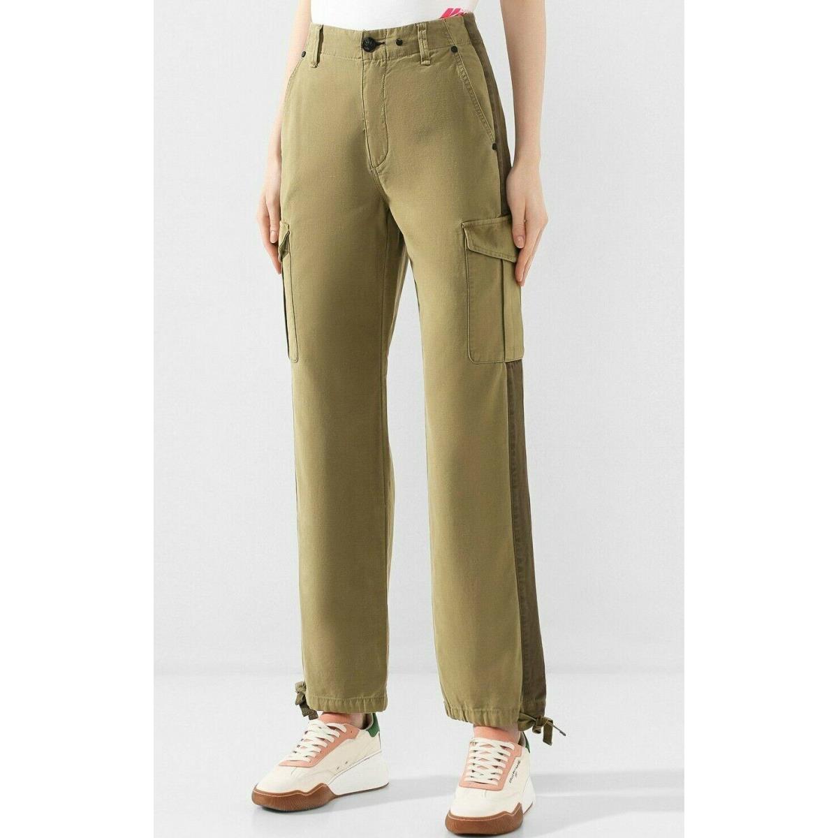 Rag Bone Sz25 High-rise Cargo Straight-leg Twill Jeans Bright Olive