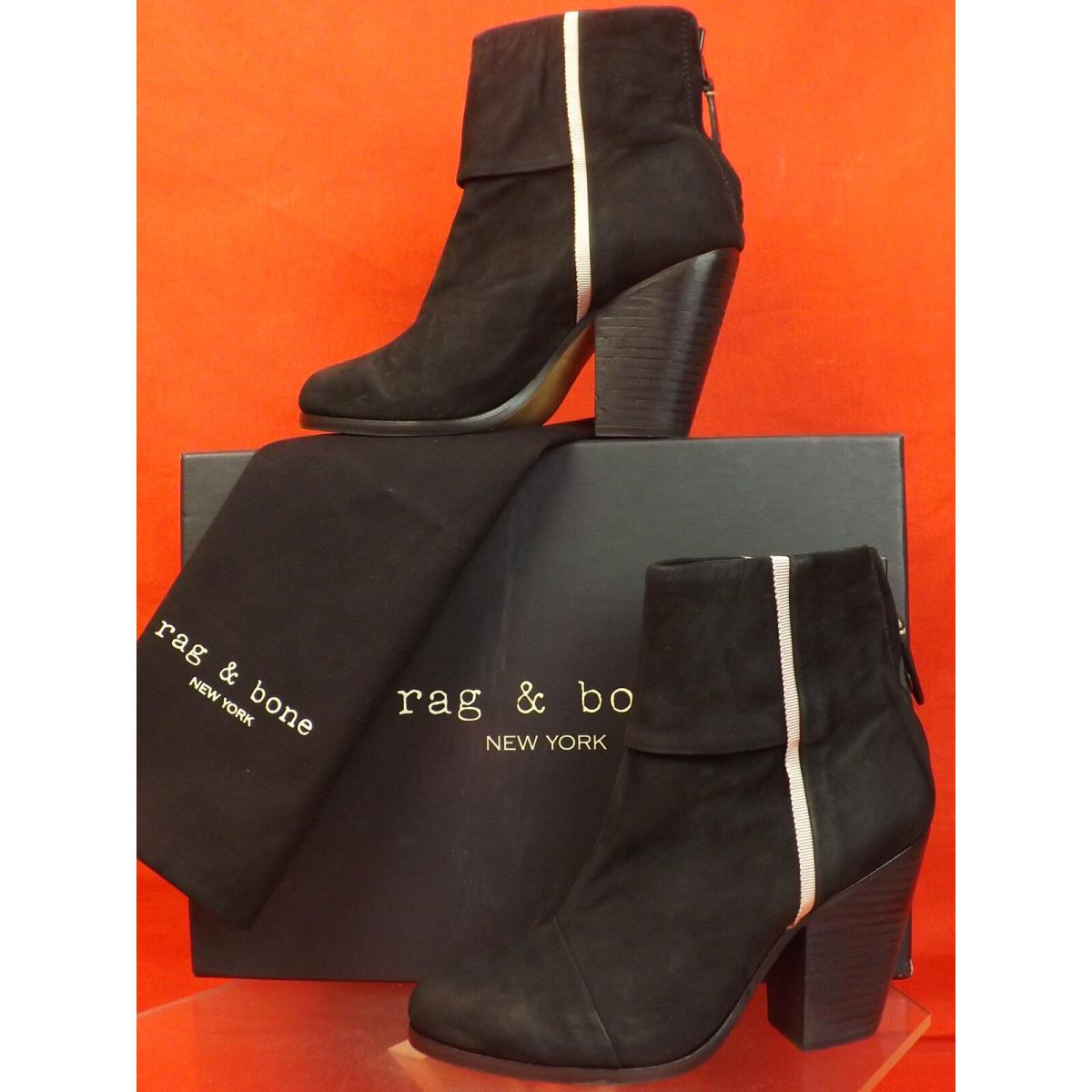 Rag Bone Newbury Classic Black Nubuck Back Zip Ankle Boots 40