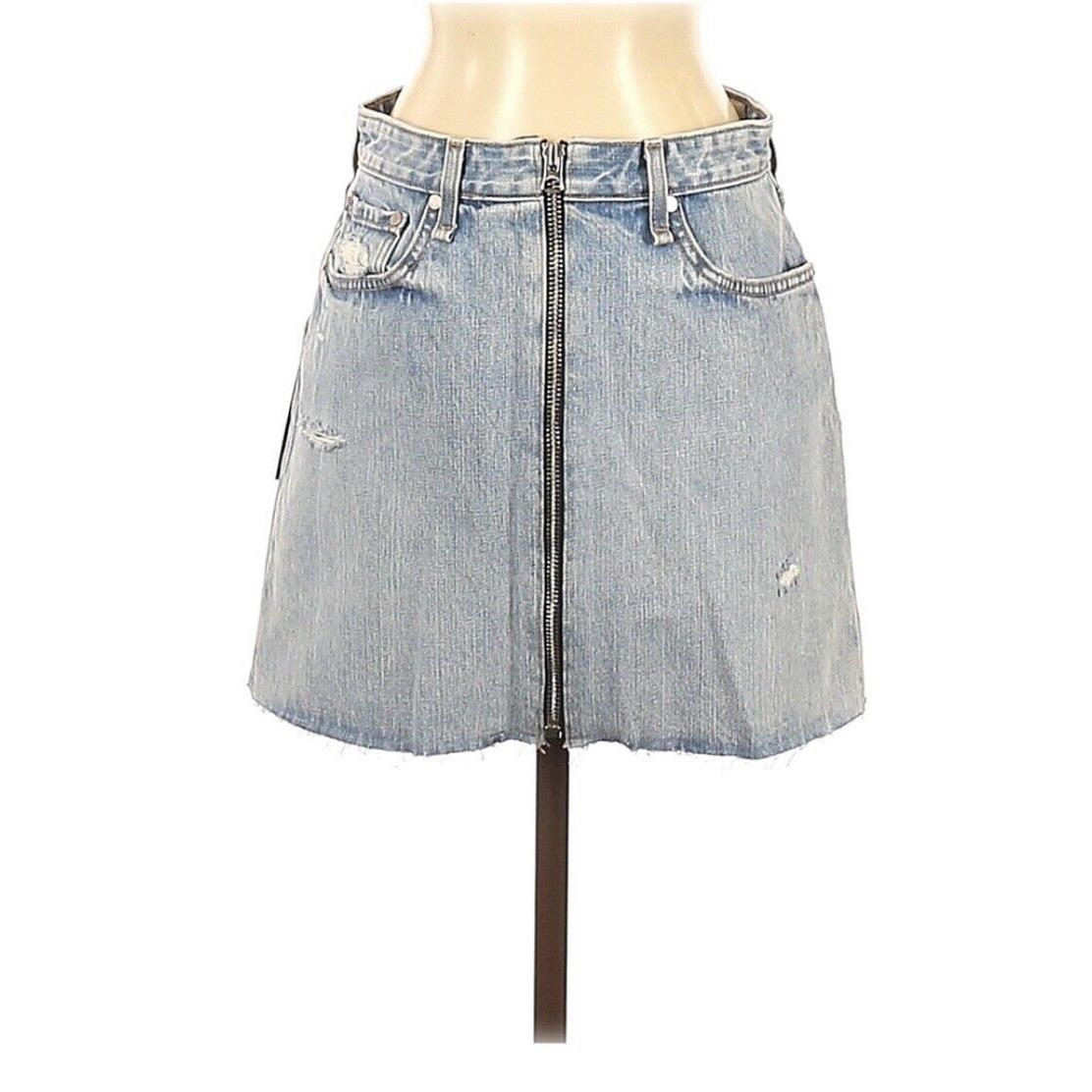 Rag Bone Womens 26 Mandy Anna Skirt Cotton Zip Front Mini Blue Denim