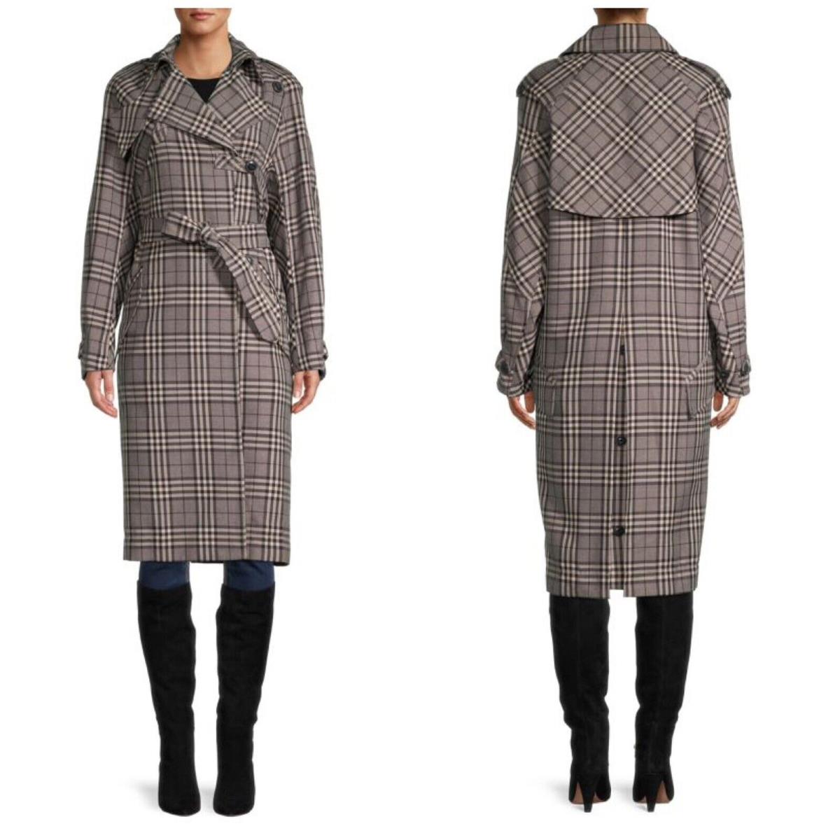 Rag Bone Harris Plaid Trench Coat In Tan Plaid Size: Small