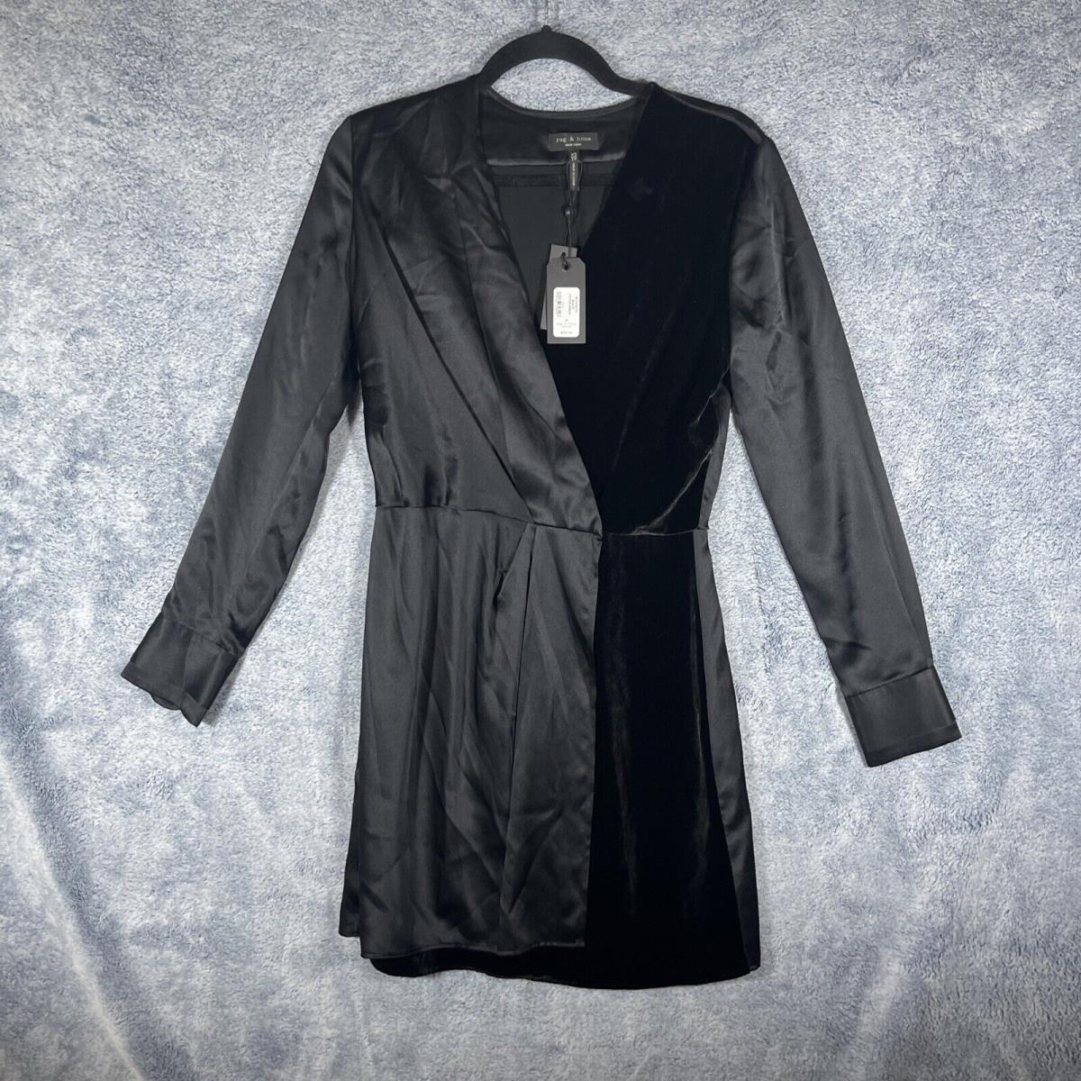 Rag Bone Women`s Black Victor V Neck Silk Midi Wrap Dress Size XS