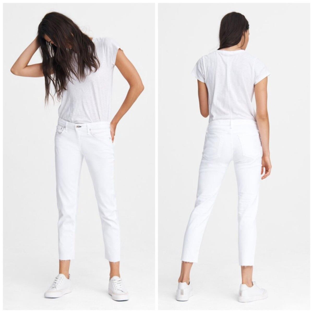 Rag Bone Dre Low-rise Boyfriend White Slim Ankle Cutoff Jeans SZ:32