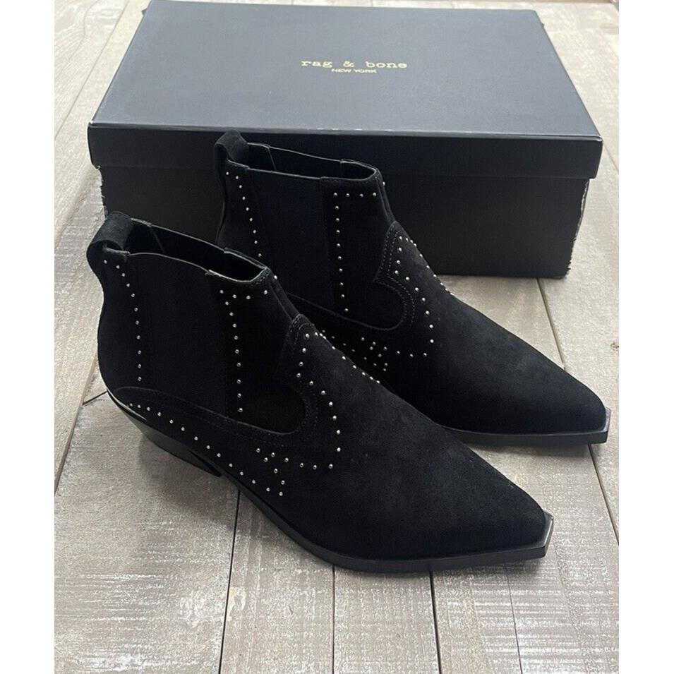 Rag Bone Westin Black Suede Studded Boot Size:36.5 US 6.5