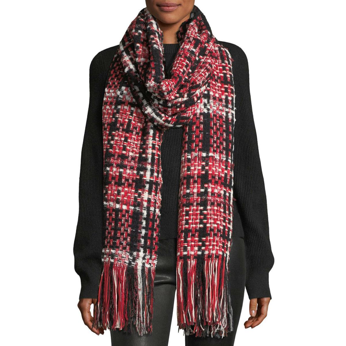 Rag Bone x Linton Retail-$550 Red/white Tweed Fringed Wool-blend Scarf