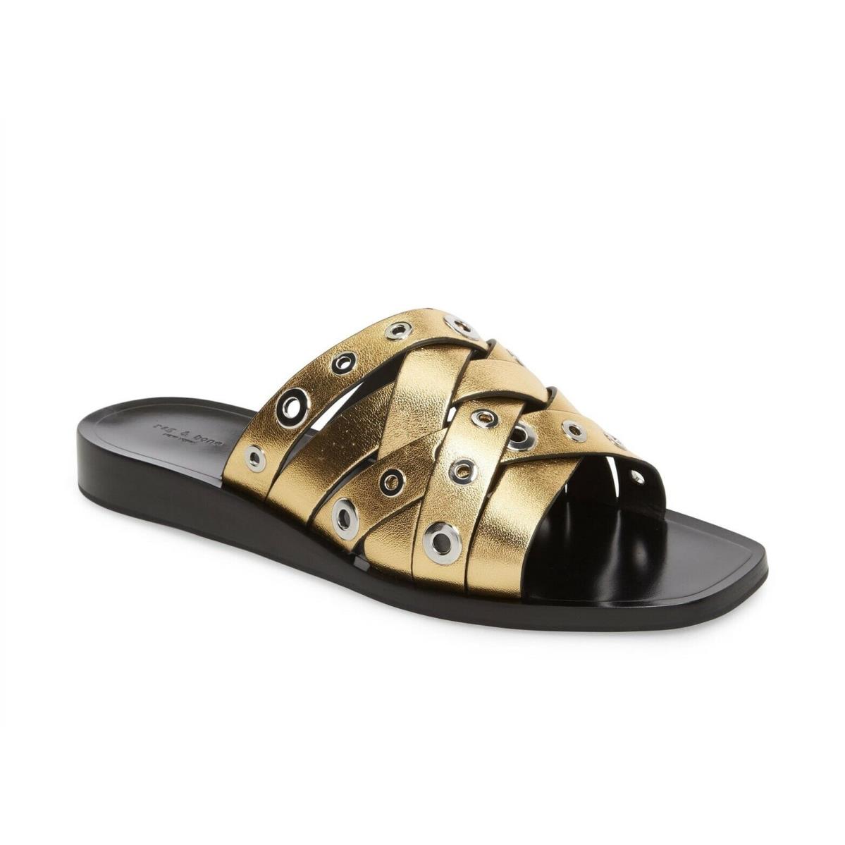 Rag Bone 261965 Womens Hartley Gold Slide Sandals Size 8 Medium