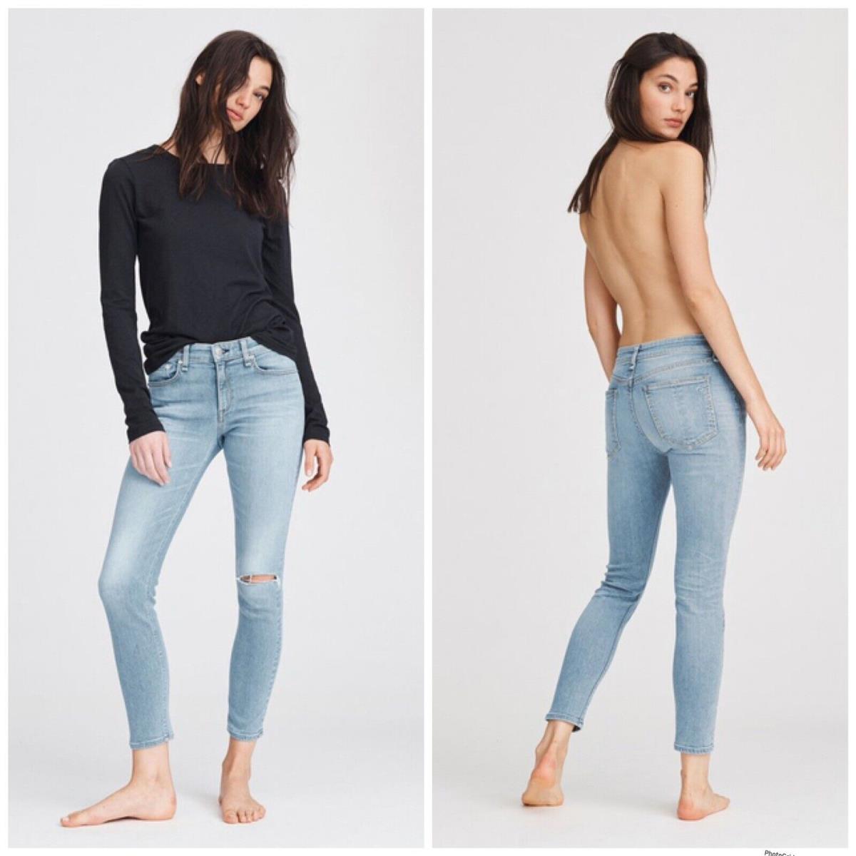 Rag Bone Nina High Rise Ankle Skinny Jeans In Wells with Holes Sz: 32