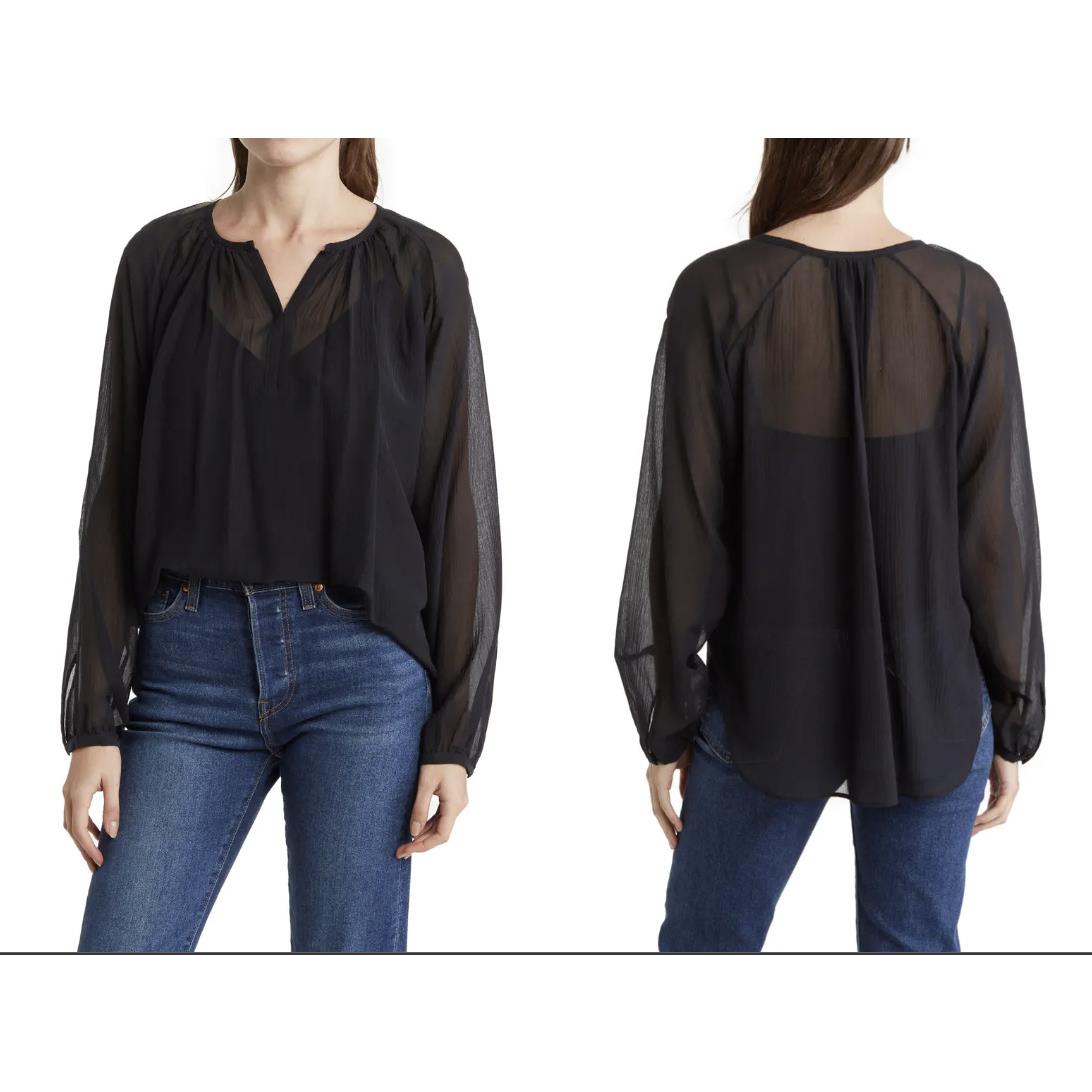 Rag Bone Womens Yuni Black Sheer Long Sleeve Blouse M