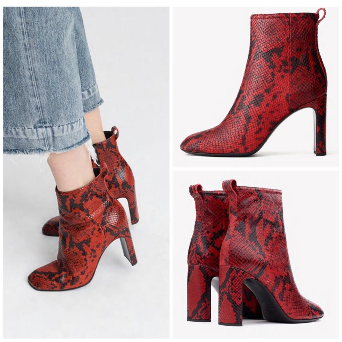 Rag Bone Ellis Leather Boot In Snake Print Red Size: 38 US 8