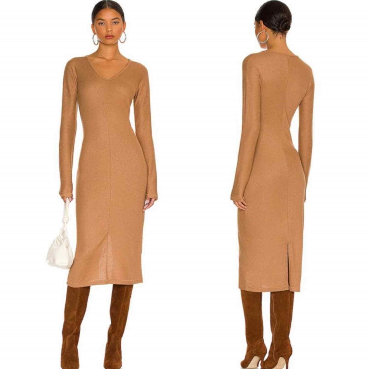 Rag Bone The Bias Rib Knit Midi Dress Sweater Dress Size XL Camel Tan