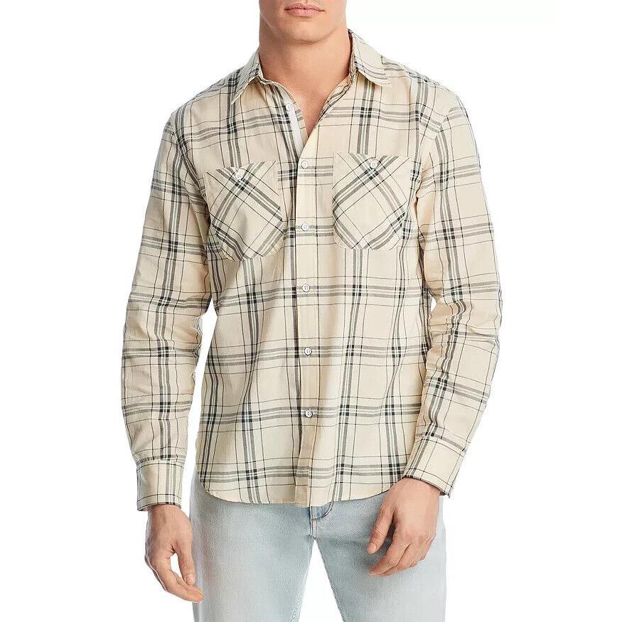 Rag Bone L55611 Mens White Plaid Cotton Button-up Gus Shirt Size L