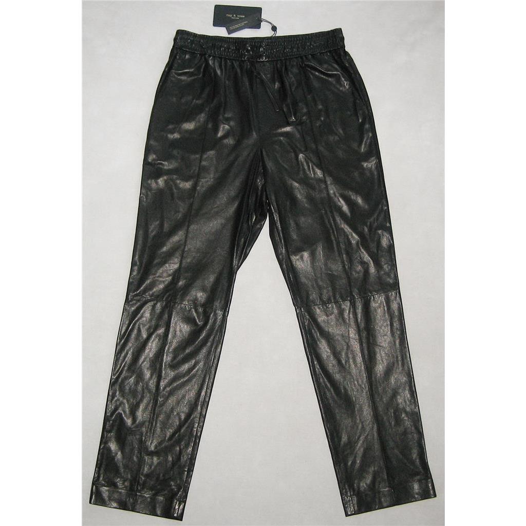 Rag Bone Farris Drawstring Leather Pants Women M Black