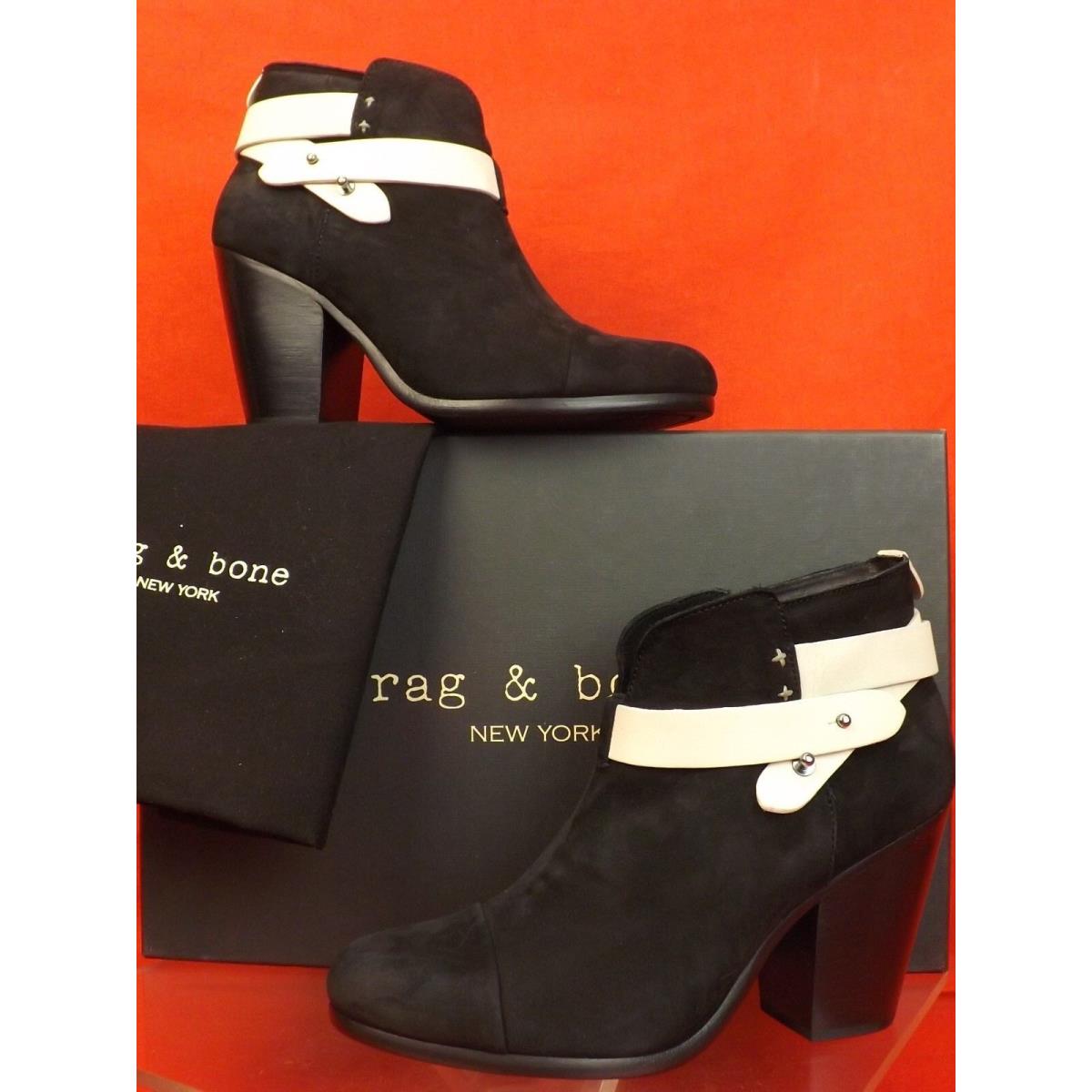 Rag Bone Black Two Tone Nubuck Belted Harrow Ankle Boots 38.5