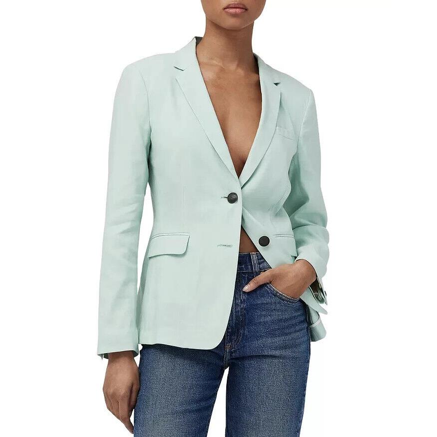 Rag Bone Razor Linen Blend Blazer Women`s 4 Mint Notched Lapels Long Sleeves