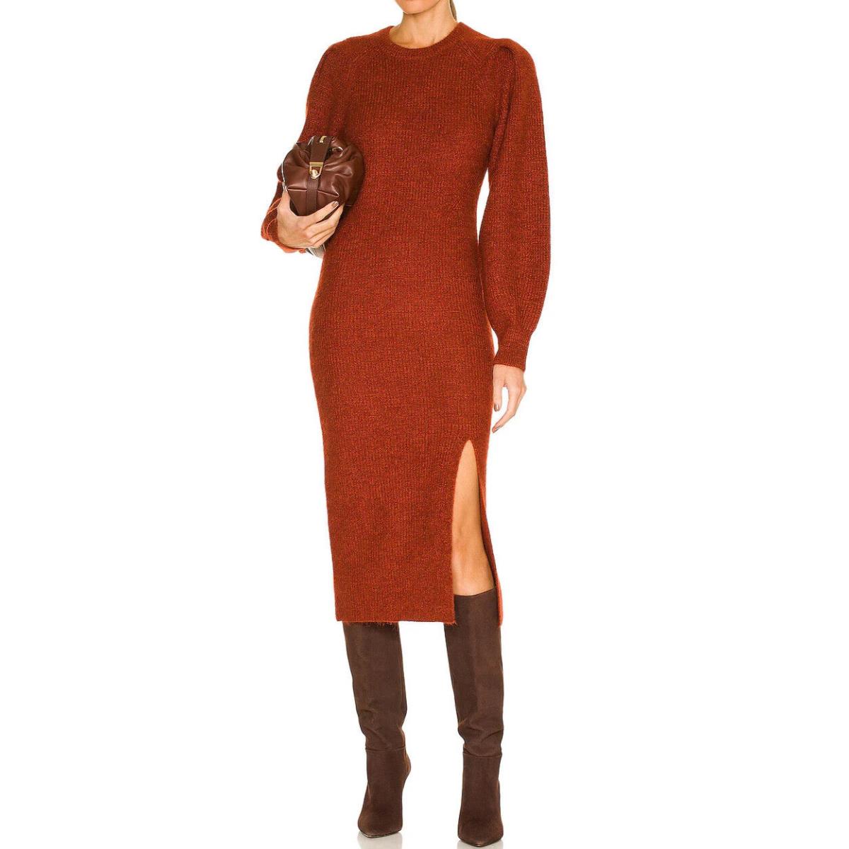 Rag Bone Szxs Liana Long Sleeve Side Slit Knit Dress Rust - Brown, Manufacturer: Rust