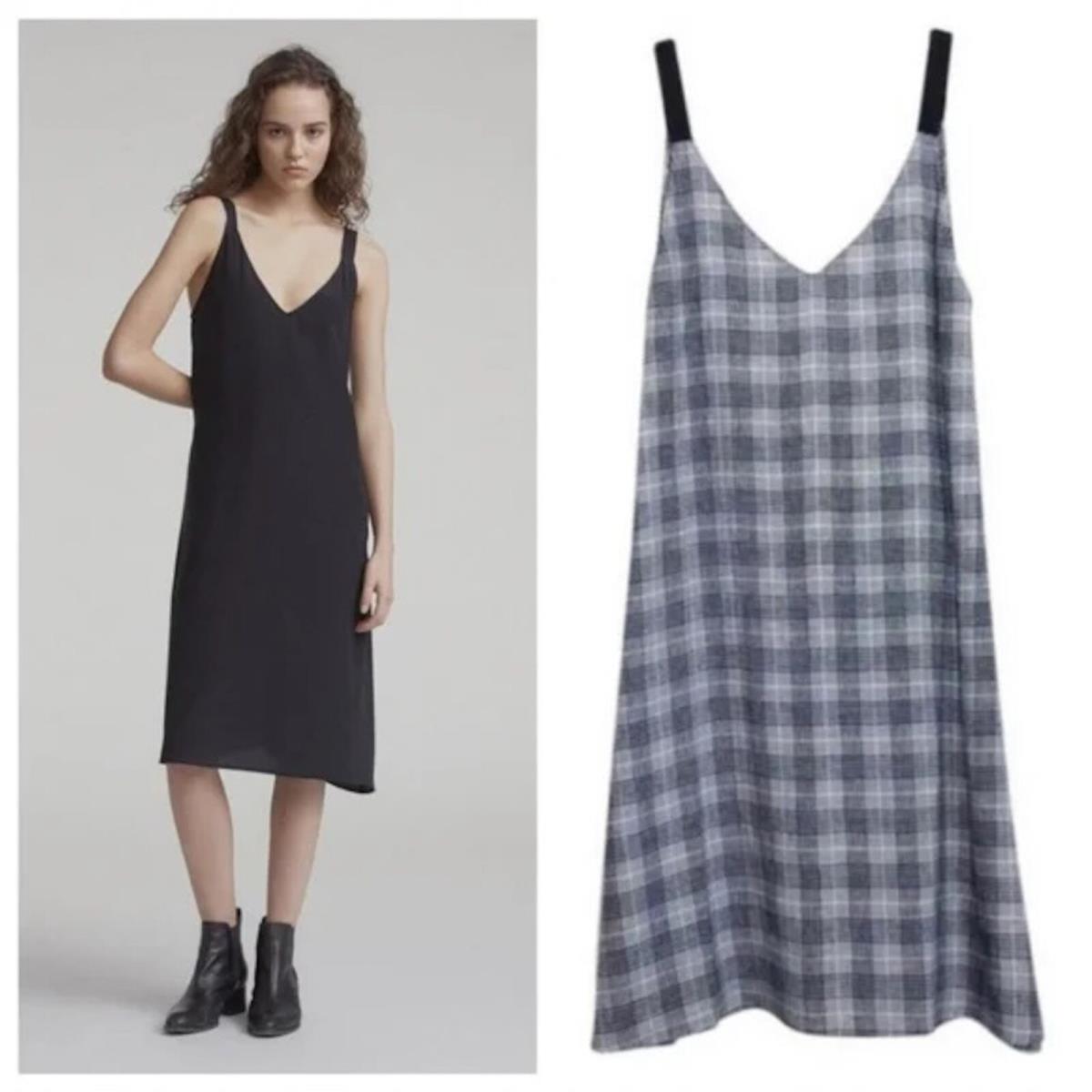 Rag Bone Navy Plaid Zoe Midi Dress V-back Backless A-line Size S