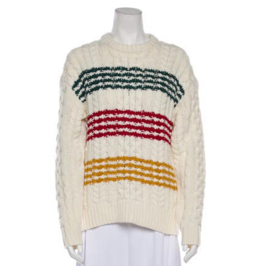 Rag Bone Womens Cream Green Red Yellow Wool Sweater XS Extra Small