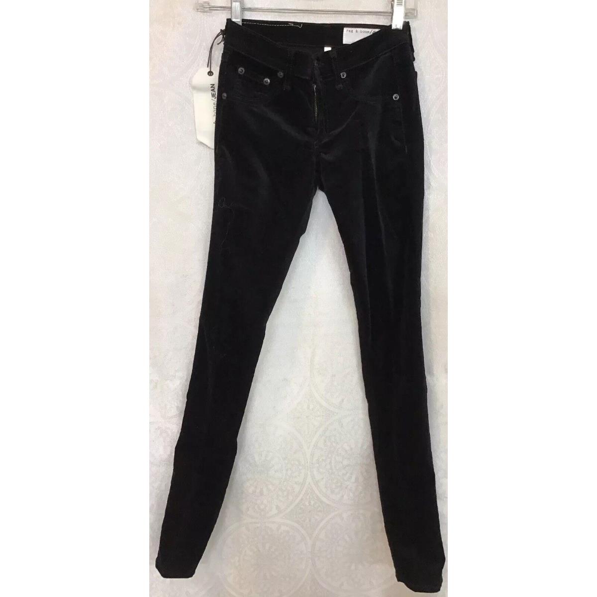 Rag and Bone Black Velvet Skinny Stretch Jeans Zipper Size 23