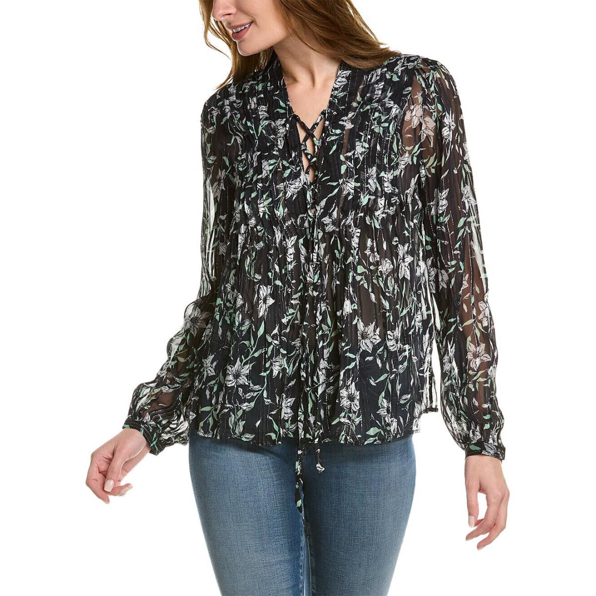 Rag Bone New York Sachi Blue Floral Long Sleeve Sheer Top Size SMALL-$325