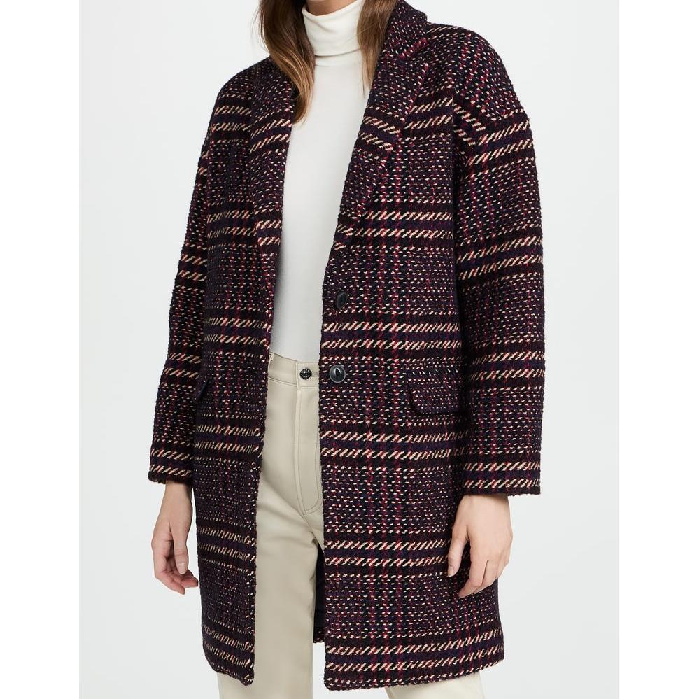 Rag Bone Szxs Estelle Cocoon Wool Blend Plaid Coat Purple Multi