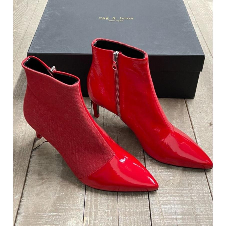 Rag Bone Beha Denim Patent Leather Booties In Red Size: 35 US 5