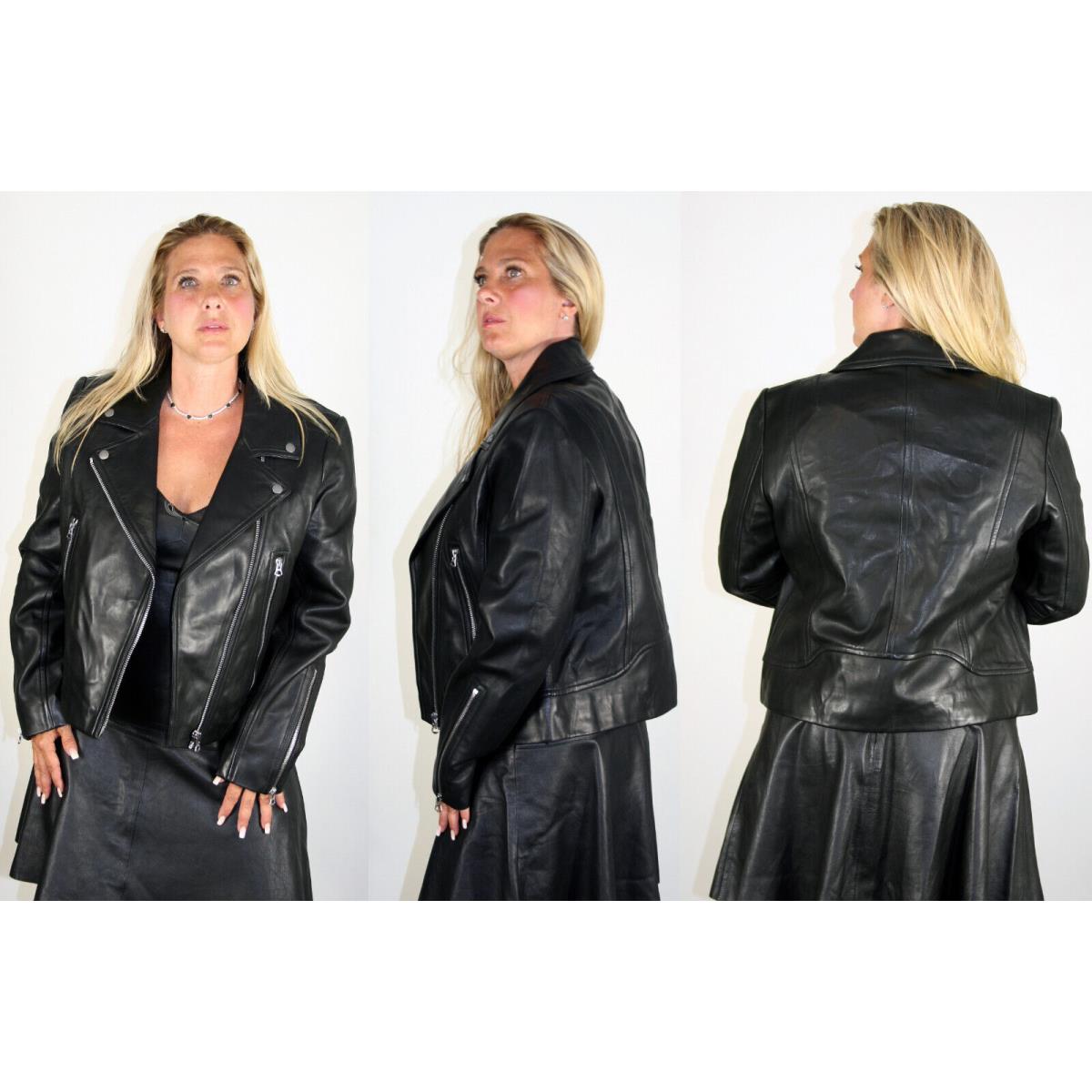 Rag and Bone Black Leather Biker Moto Jacket Size L 10 12 L