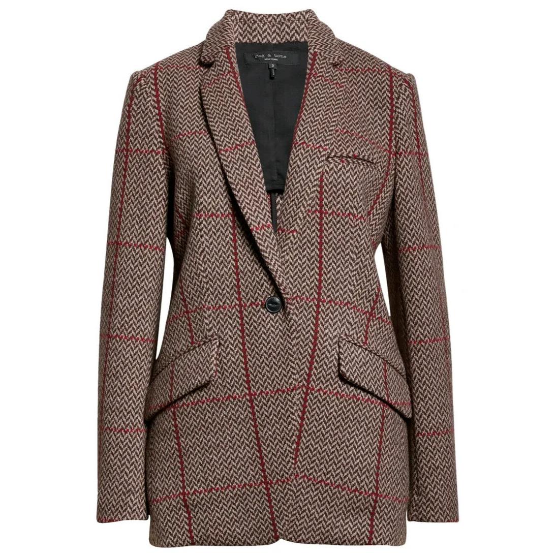 Rag Bone Sz 2 Margot Plaid Tailored Wool Blend Blazer Jacket Paprika 2