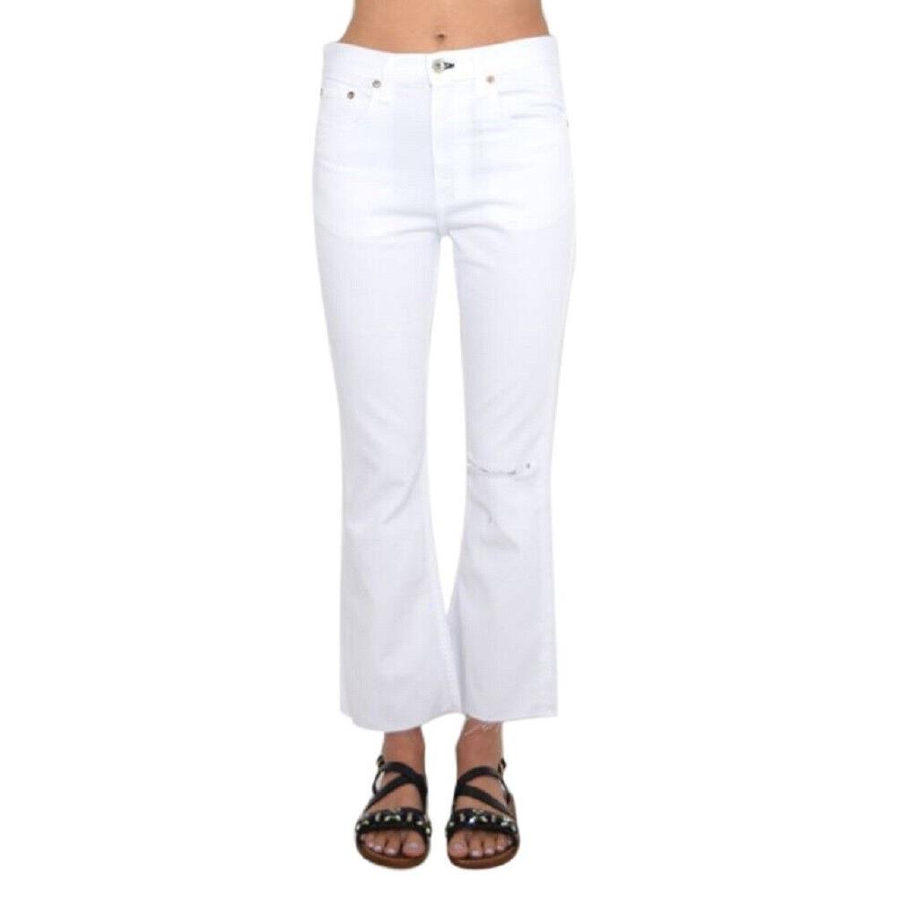 Rag Bone White Women Cropped Jeans with Holes Five Pockets Denim Pants