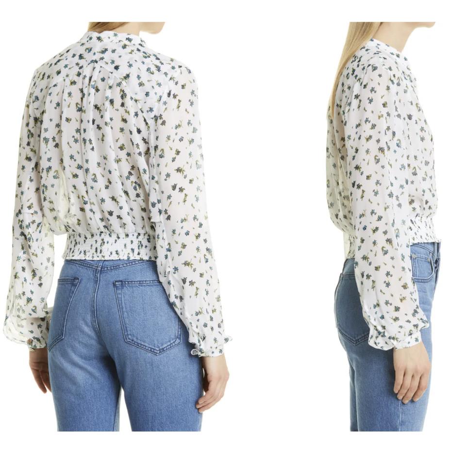 Rag Bone Womens Calista Elastic Waist Floral Long Sleeve V-neck Top Sz XL