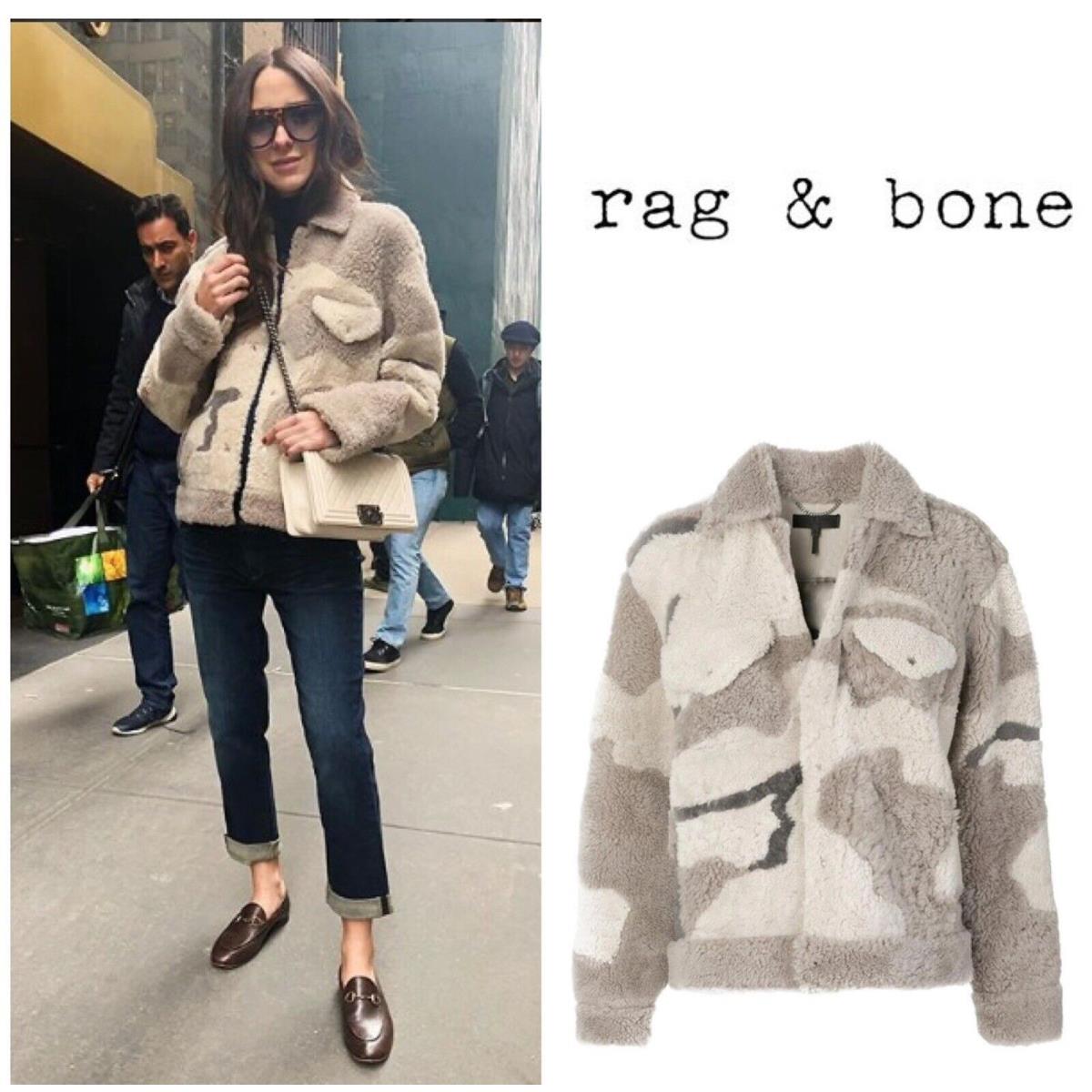 Rag Bone 795 Jake Shearling Jacket In Ivory Beige Size: Xxs